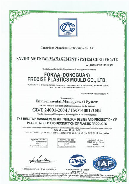 چین FORWA PRECISE PLASTIC MOULD CO.,LTD. گواهینامه ها
